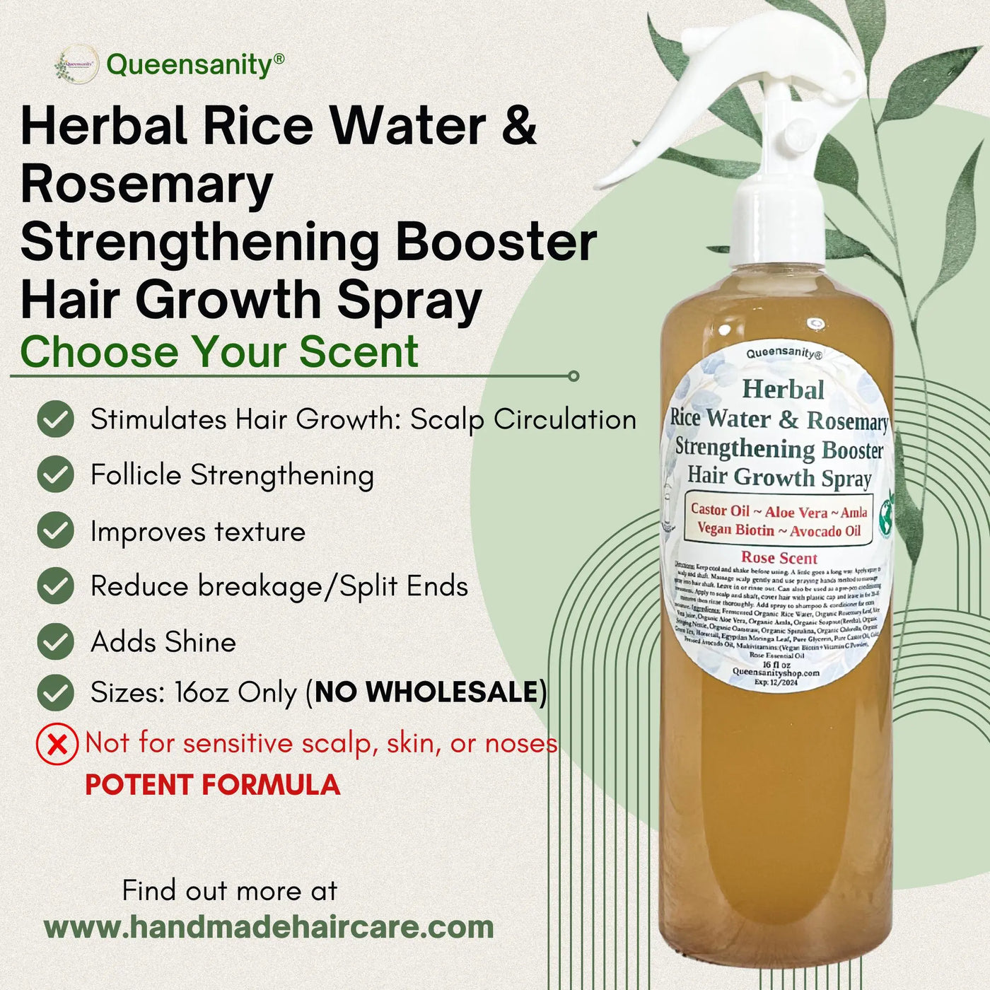 Rice Water & Rosemary Hair Growth Spray QueenSanity Hair Spray  QueenSanity
