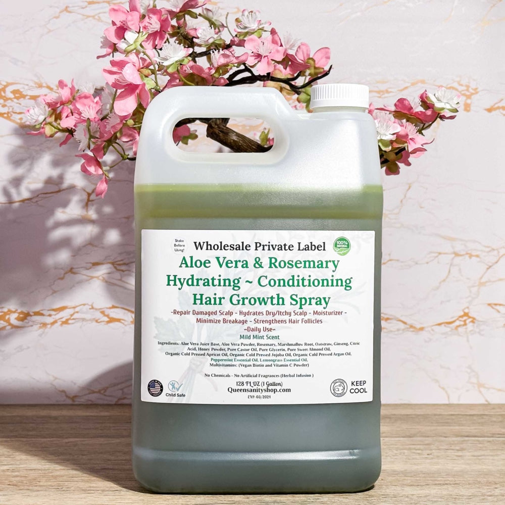Wholesale Private Label Hair Spray|AloeVeraRosemary|Herbs|HydratingRepair|HairGrowth|Moisturizer|ConditionsDryItchyScalp|Locs|Detangle|Braids|Gallon 128oz 64oz half gallon 